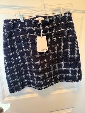 NWT & Other Stories Navy and White Windowpane Bouclé Mini Skirt